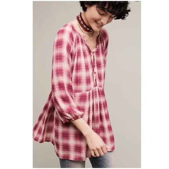 ANTHROPOLOGIE Calavon Peplum Top NWT Blouse New Large Boho Raspberry Anthro - Picture 1 of 4